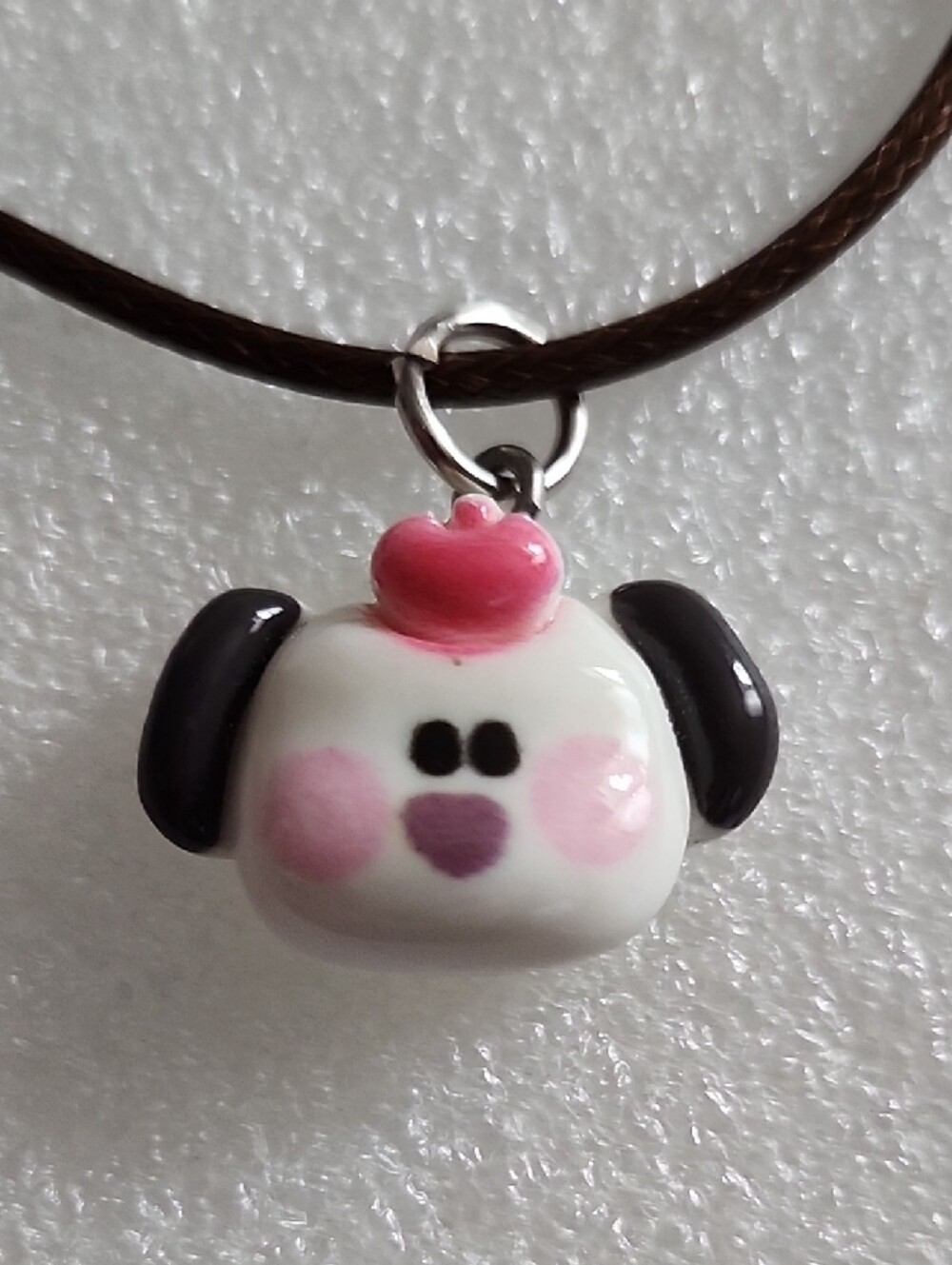 Hand Crafted Pink & White Puppy Charm Necklace